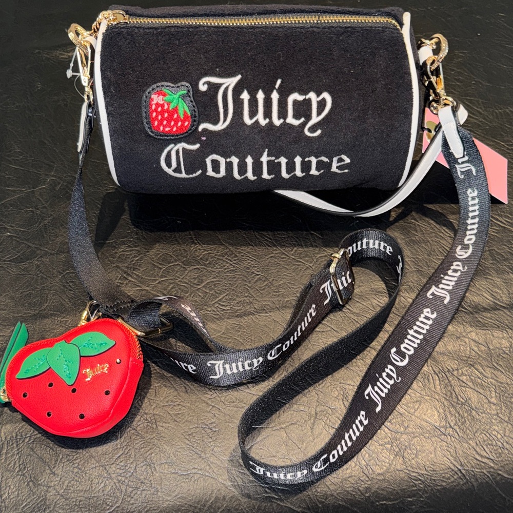 Juicy Couture Black Bag with Red Strawberry Accent, NEW